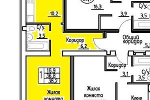 Однокомнатная квартира в новостройке 36. 8 кв. м.  Город Калуга